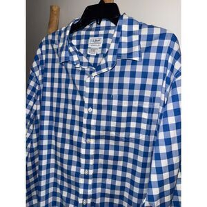 LL Bean Mens 2XL Blue White Plaid Button Down Collard Shirt